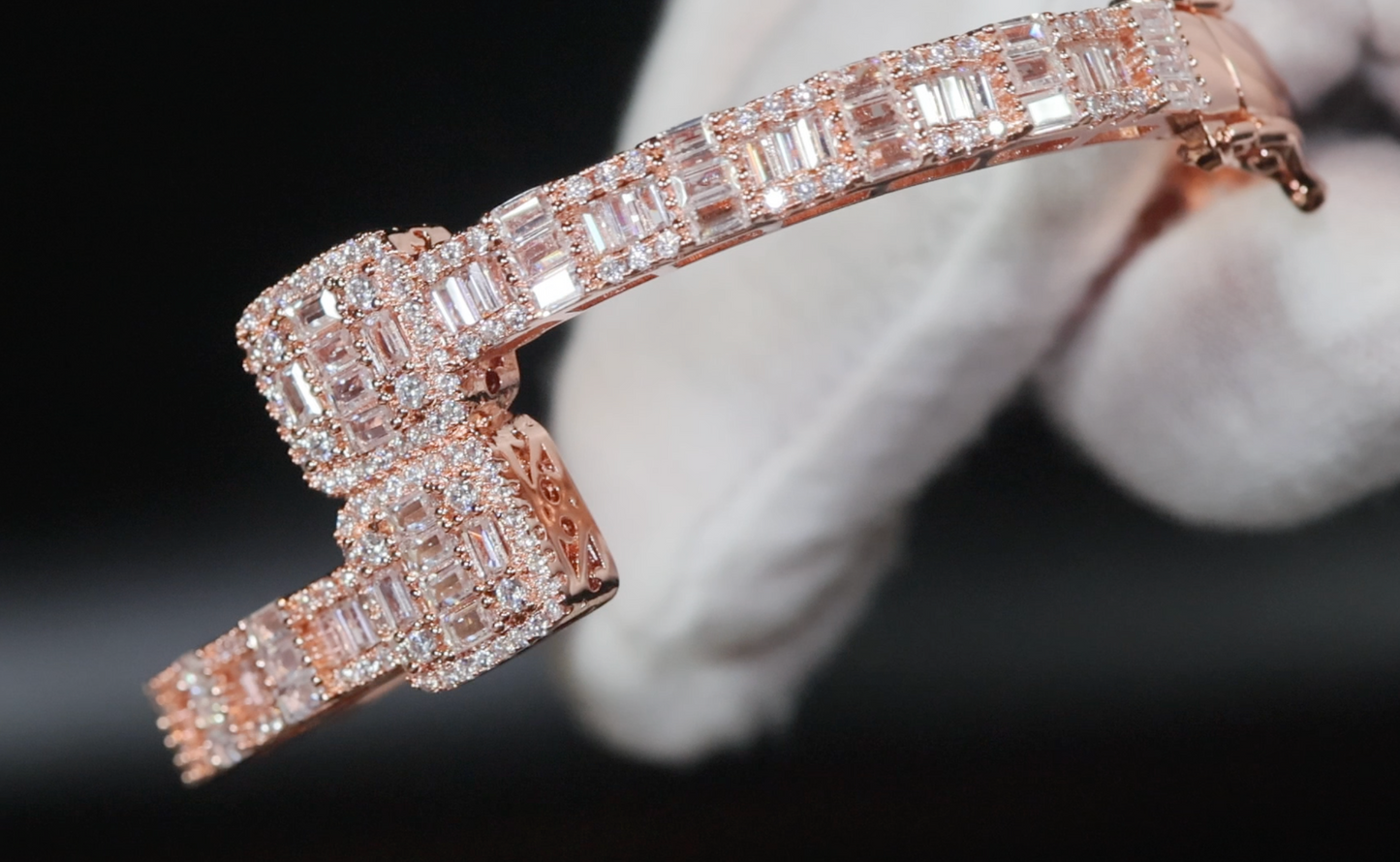 Rose Gold Bracelet | Iced Out Bracelet | Rose Gold Baguette Cut Diamond Bracelet