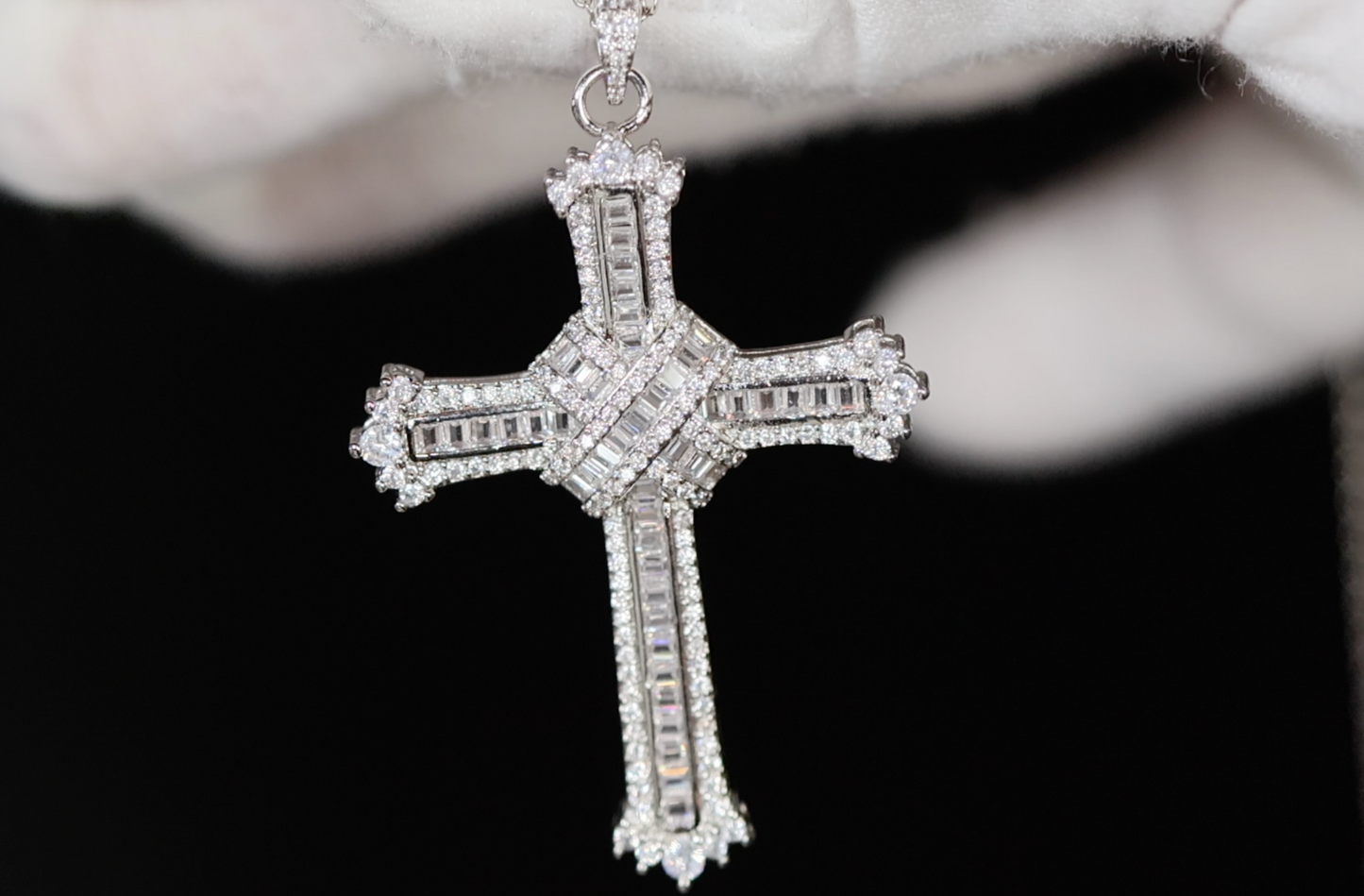 Baguette Cross Pendant | Cross Pendant and Necklace | Iced Out Cross Pendant