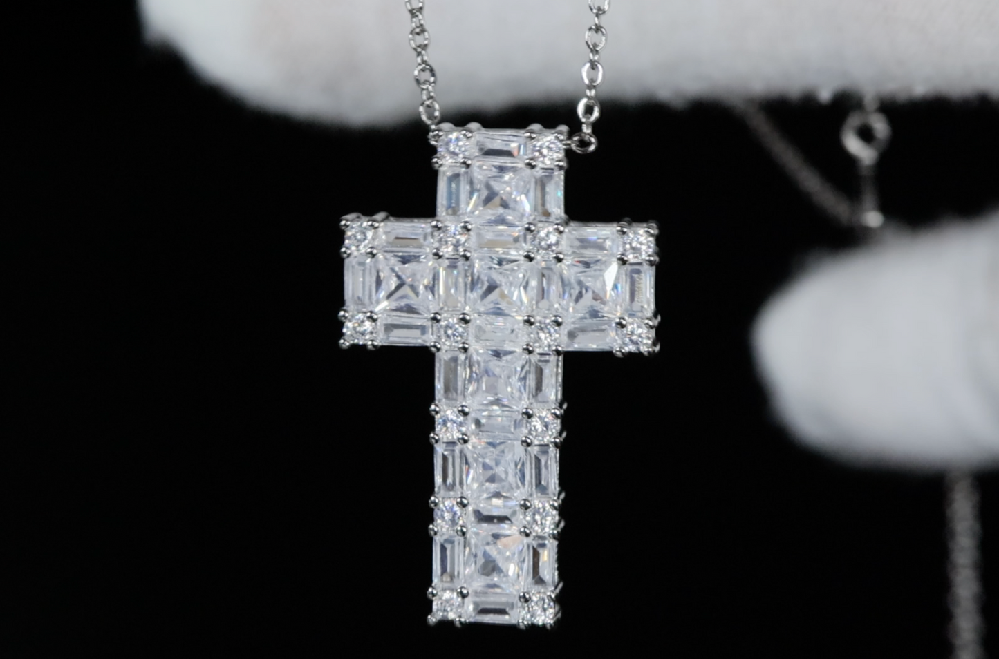 Baguette Cross Necklace | Cross Pendant and Necklace | Baguette Diamond Cross Pendant