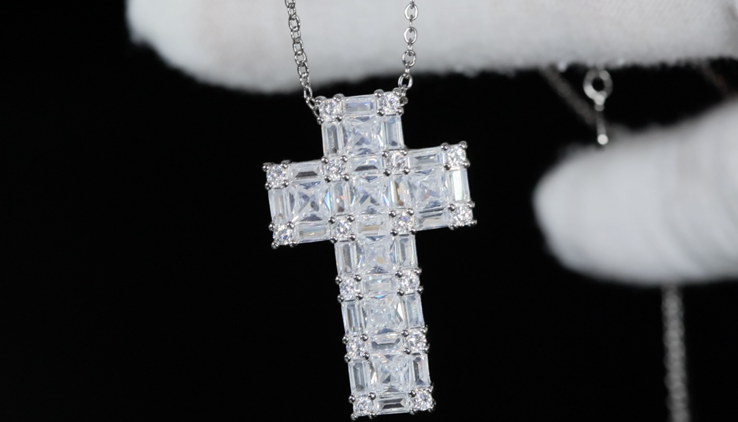 Baguette Cross Necklace | Cross Pendant and Necklace | Baguette Diamond Cross Pendant