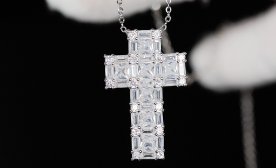 Baguette Cross Necklace | Cross Pendant and Necklace | Baguette Diamond Cross Pendant