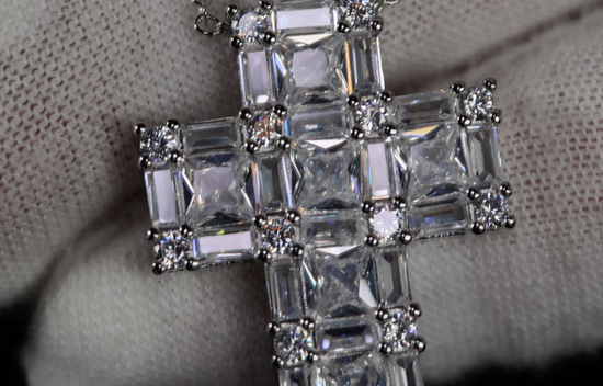 Baguette Cross Necklace | Cross Pendant and Necklace | Baguette Diamond Cross Pendant