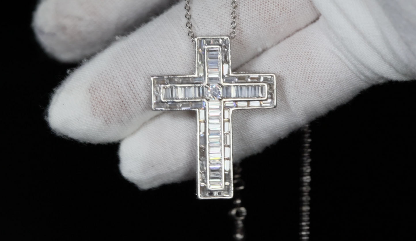 Baguette Diamond Cross Pendant | Cross Pendant and Necklace