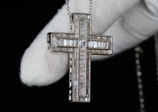 Baguette Diamond Cross Pendant | Cross Pendant and Necklace