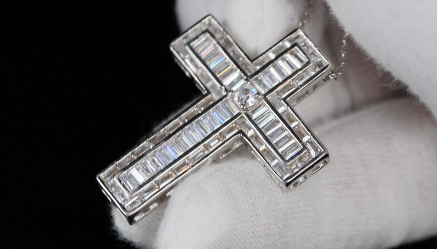 Baguette Diamond Cross Pendant | Cross Pendant and Necklace