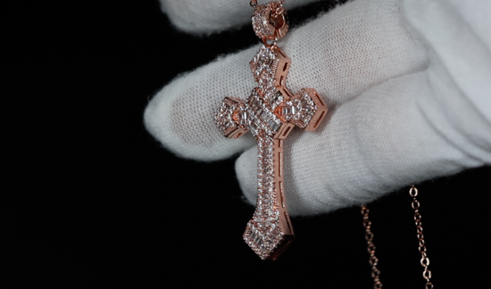 Hip Hop Cross Necklace | Rose Gold Cross Pendant and Necklace | Cross Chain for Men | Iced Out Cross Pendant