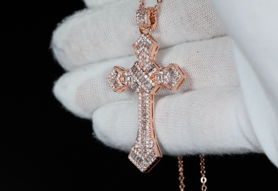 Hip Hop Cross Necklace | Rose Gold Cross Pendant and Necklace | Cross Chain for Men | Iced Out Cross Pendant