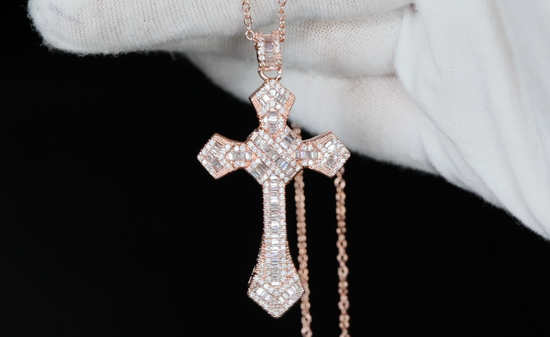 Hip Hop Cross Necklace | Rose Gold Cross Pendant and Necklace | Cross Chain for Men | Iced Out Cross Pendant