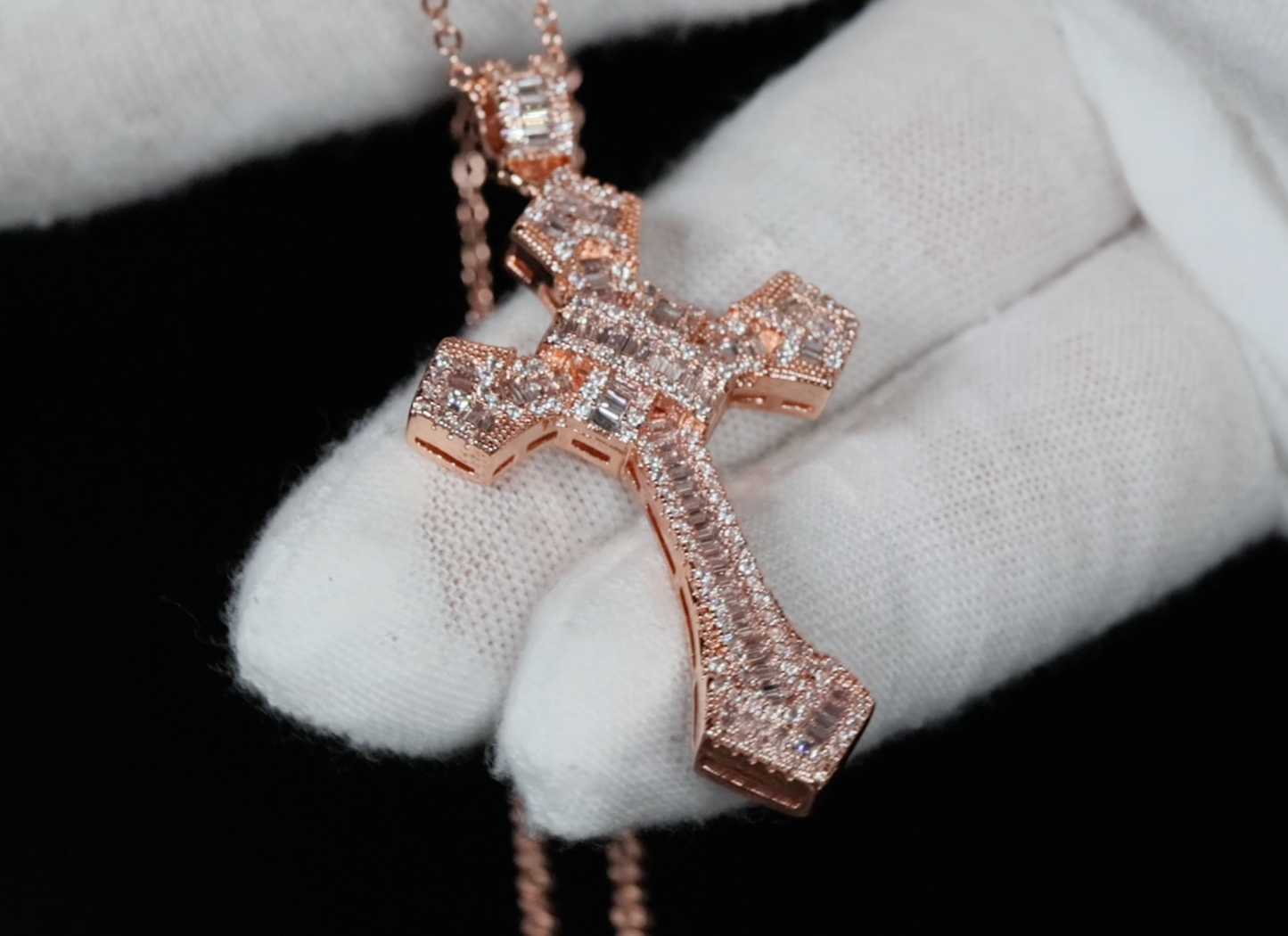 Hip Hop Cross Necklace | Rose Gold Cross Pendant and Necklace | Cross Chain for Men | Iced Out Cross Pendant