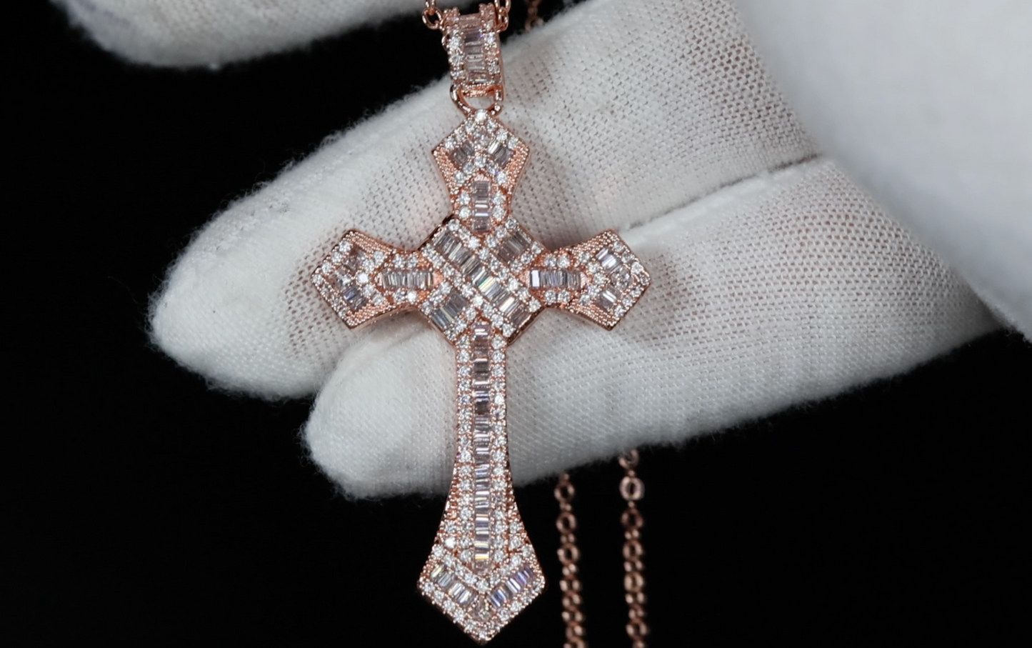 Hip Hop Cross Necklace | Rose Gold Cross Pendant and Necklace | Cross Chain for Men | Iced Out Cross Pendant