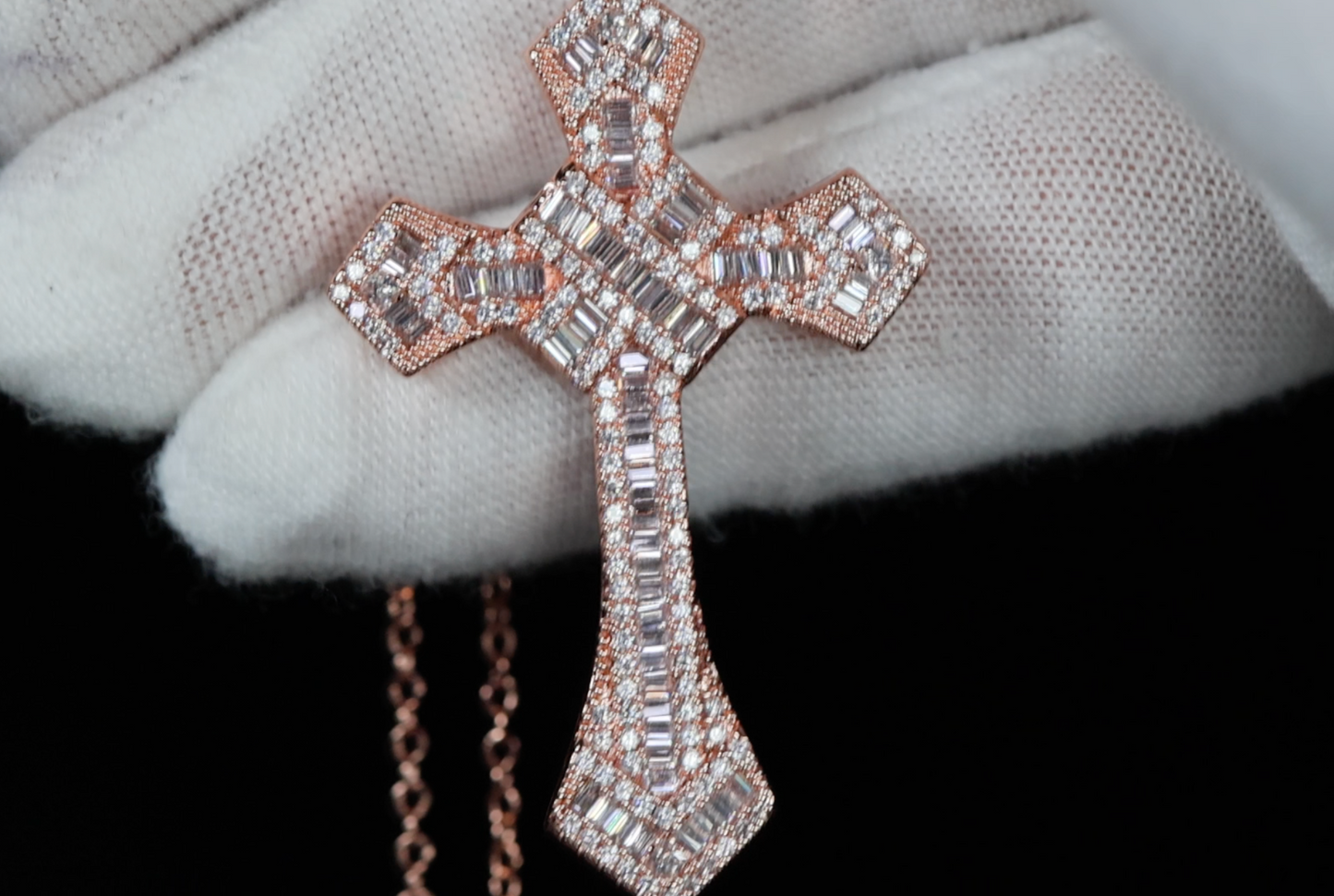 Hip Hop Cross Necklace | Rose Gold Cross Pendant and Necklace | Cross Chain for Men | Iced Out Cross Pendant