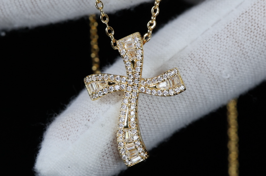 Gold Diamond Cross Pendant | Cross Necklace Women | Small Gold Cross Pendant and Necklace