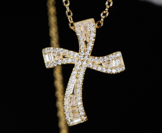 Gold Diamond Cross Pendant | Cross Necklace Women | Small Gold Cross Pendant and Necklace