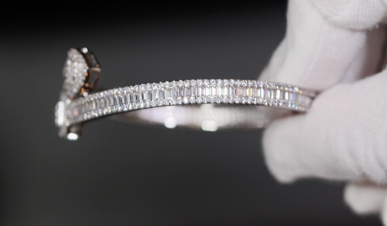 Diamond Heart Bangle | Baguette Diamond Bracelet | Iced Out Heart Bracelet | Bangle