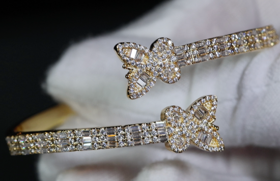 Gold Diamond Butterfly Bracelet | Iced Bracelet | Butterfly Bracelet | Diamond Butterfly Bangle | Baguette Bracelet