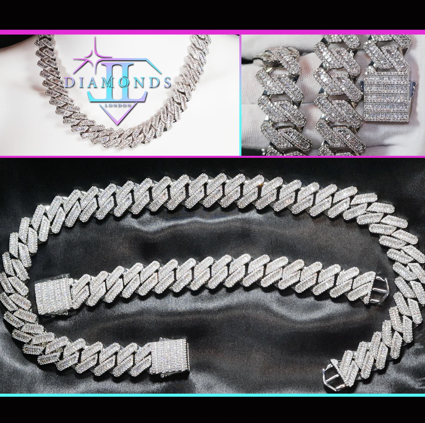 Cuban Link Chain | Iced Out Chain | Iced Out Necklace | Iced Out Bracelet | Baguette Necklace | Hip Hop Chain | Mens Diamond Necklace