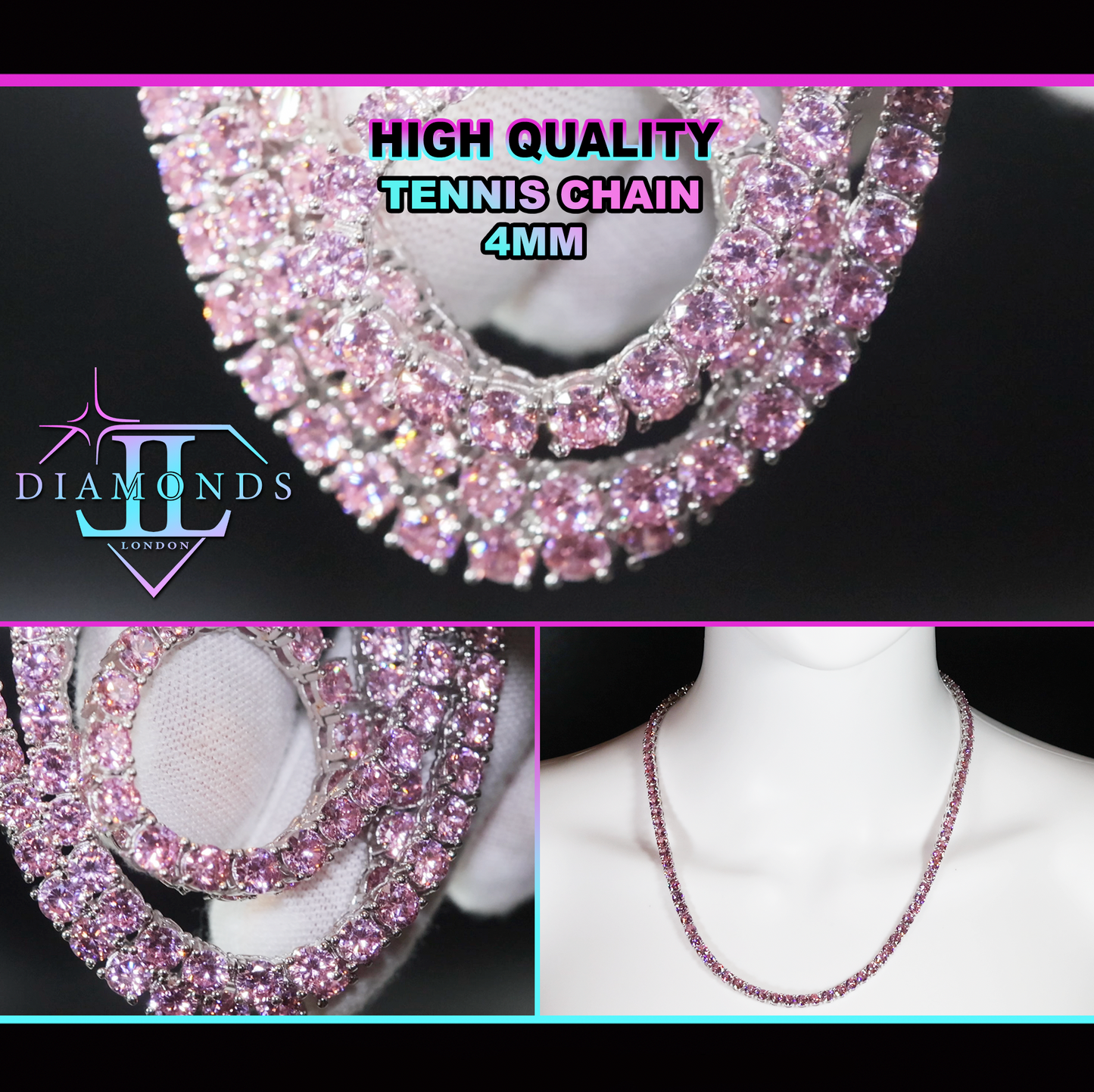 pink diamond tennis chain