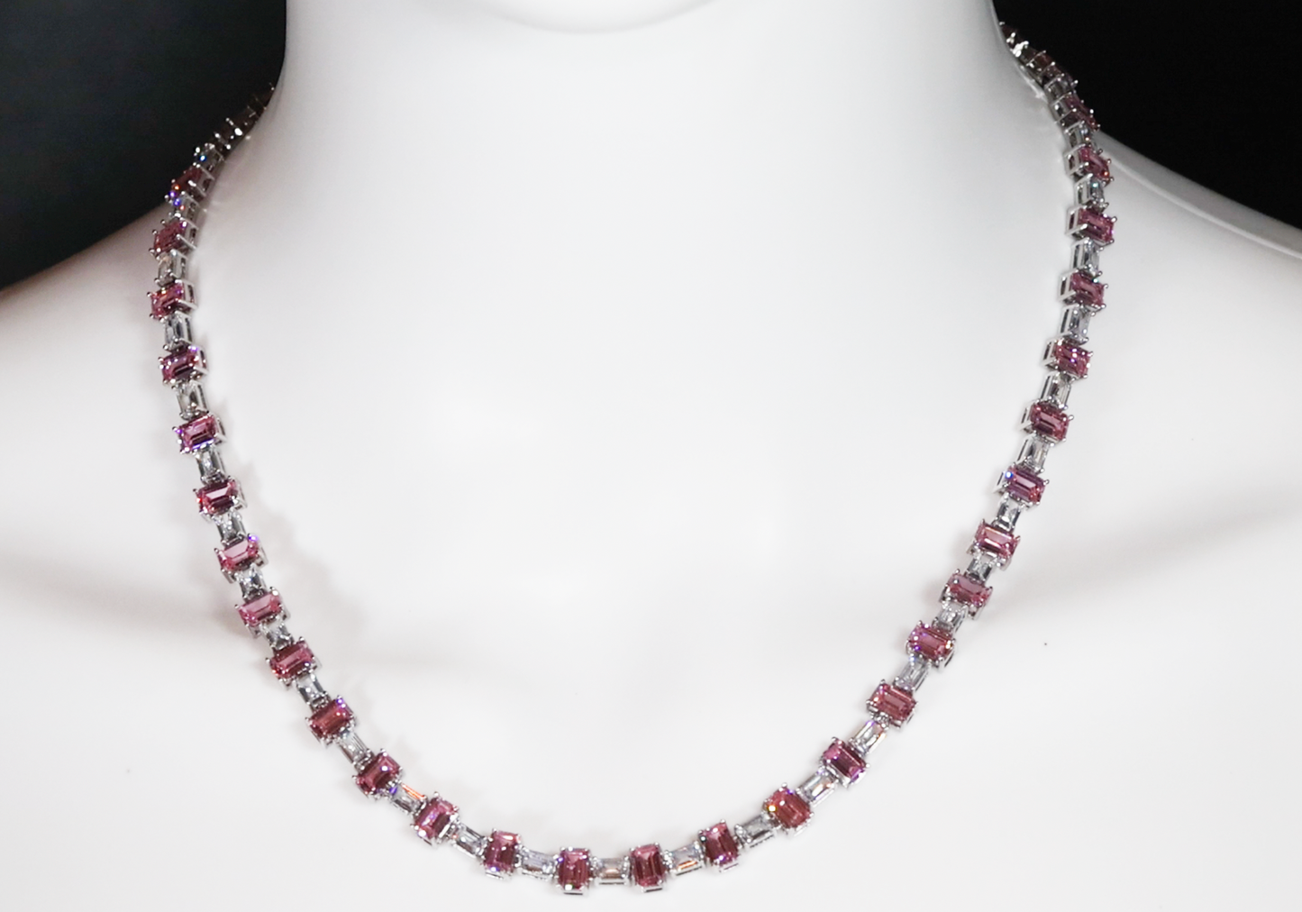 Womens | Pink Diamond Necklace | Pink Tennis Chain | Womens Necklace | Womens Tennis Chain | Womens Pink Emerald Necklace | Pink Emerald