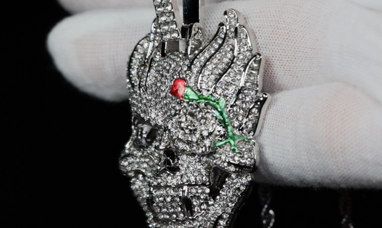 Iced Out Skull Pendant | Iced Out Pendant | Hip Hop Jewellery | Diamond Skull Pendant