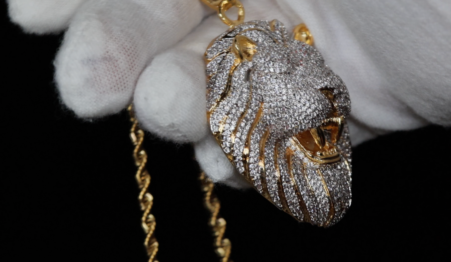 Big Iced Out Lion Pendant, Diamond lion head pendant, diamond lion pendant, iced out lion pendant, hip hop lion pendant