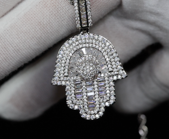 Hamsa Pendant | Diamond Hand Pendant | Muslim Pendant | Hip Hop Iced Pendants