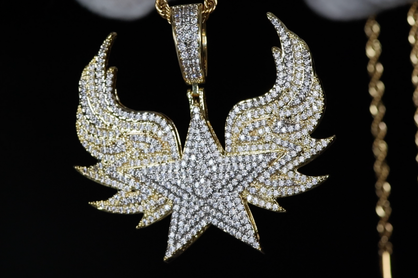 Angel Wings Necklace | Iced Out Star Necklace | Iced Out Star Pendant | Wings Pendant