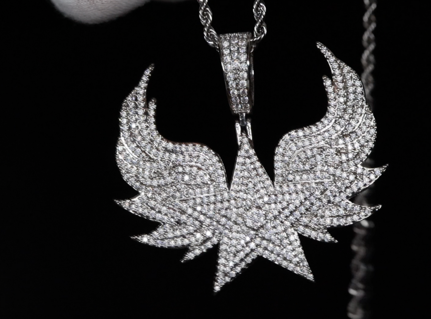 Angel Wings Necklace | Iced Out Star Necklace | Iced Out Star Pendant | Wings Pendant