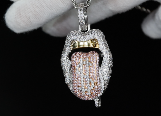 Iced Out Tongue Pendant | Baguette Pendant | Tongue Pendant | Hip hop Necklace | Iced Out Pendant