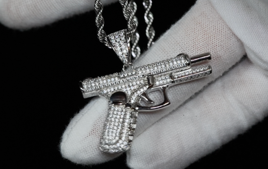 Diamond Gun Necklace | Diamond Gun Pendant and Necklace | Iced Out Gun Pendant