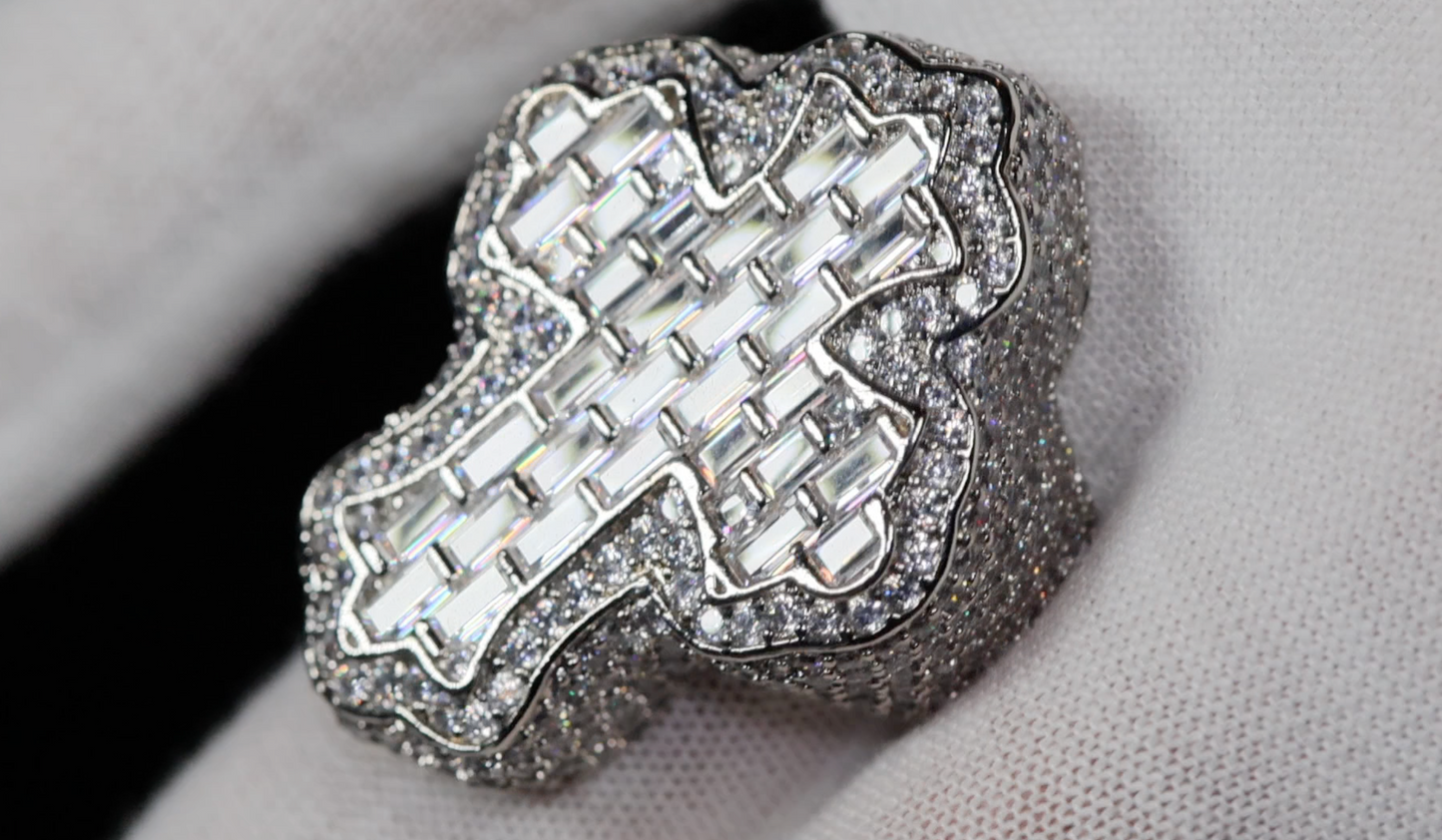 Iced Out Cross Ring | Diamond Cross Ring | Mens Iced Out Baguette Ring | Hip Hop Ring