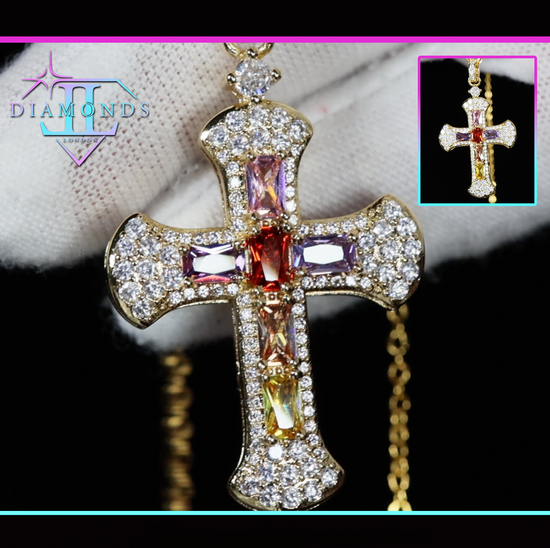 Rainbow diamond cross pendant