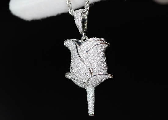 Diamond Flower Pendant | Iced Out Rose Pendant