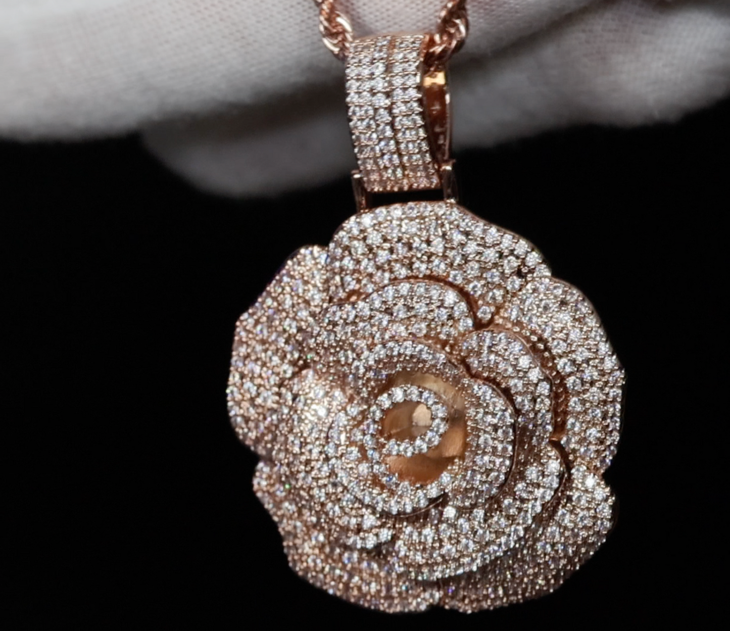 Diamond Flower Pendant | Iced Out Rose Pendant