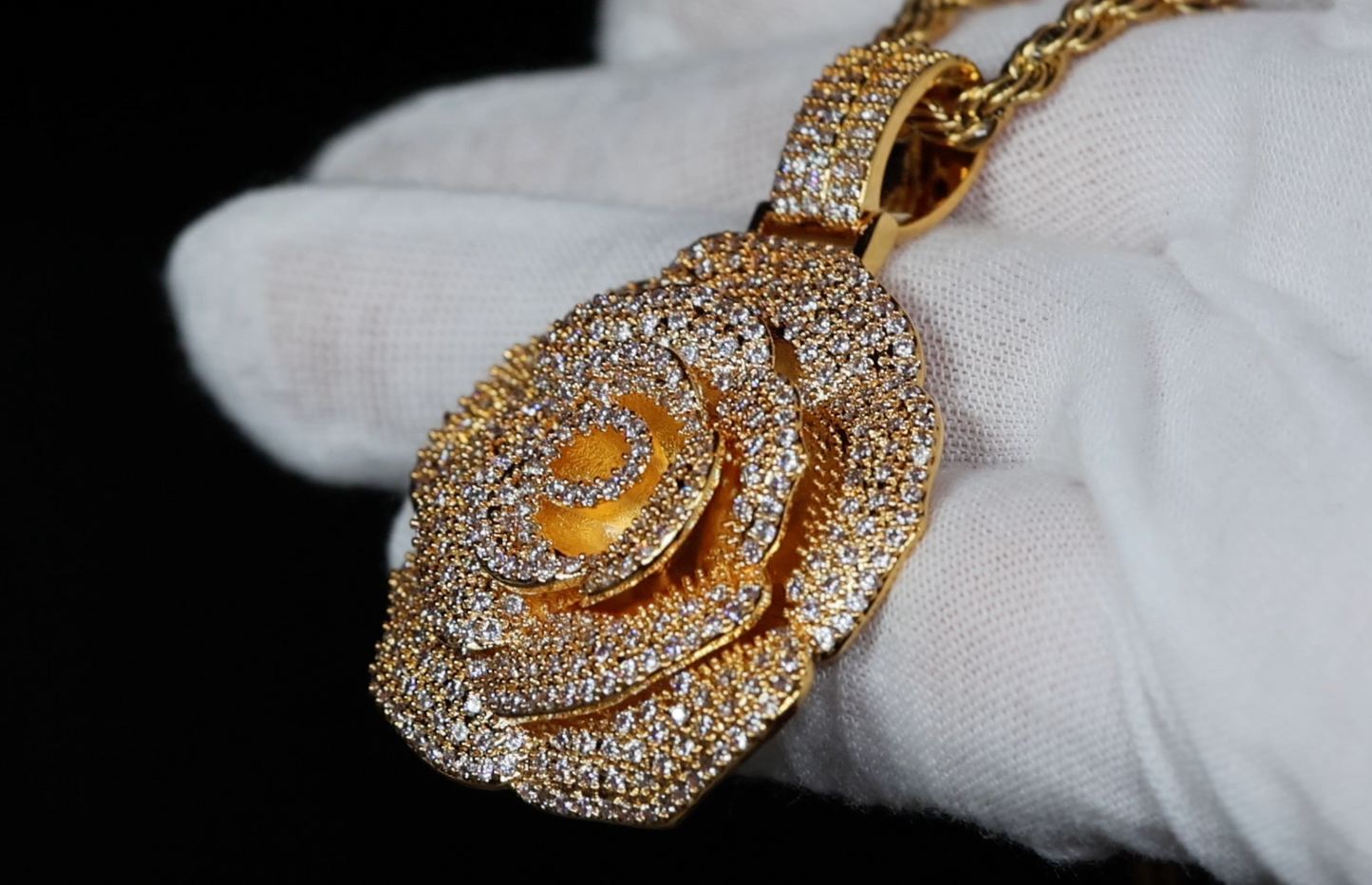 Diamond Flower Pendant | Iced Out Rose Pendant