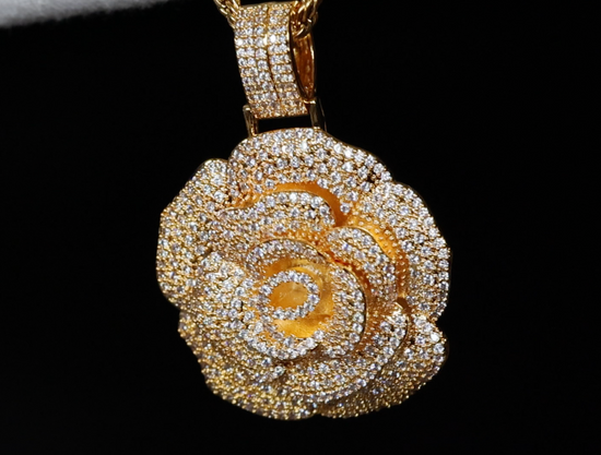 Diamond Flower Pendant | Iced Out Rose Pendant