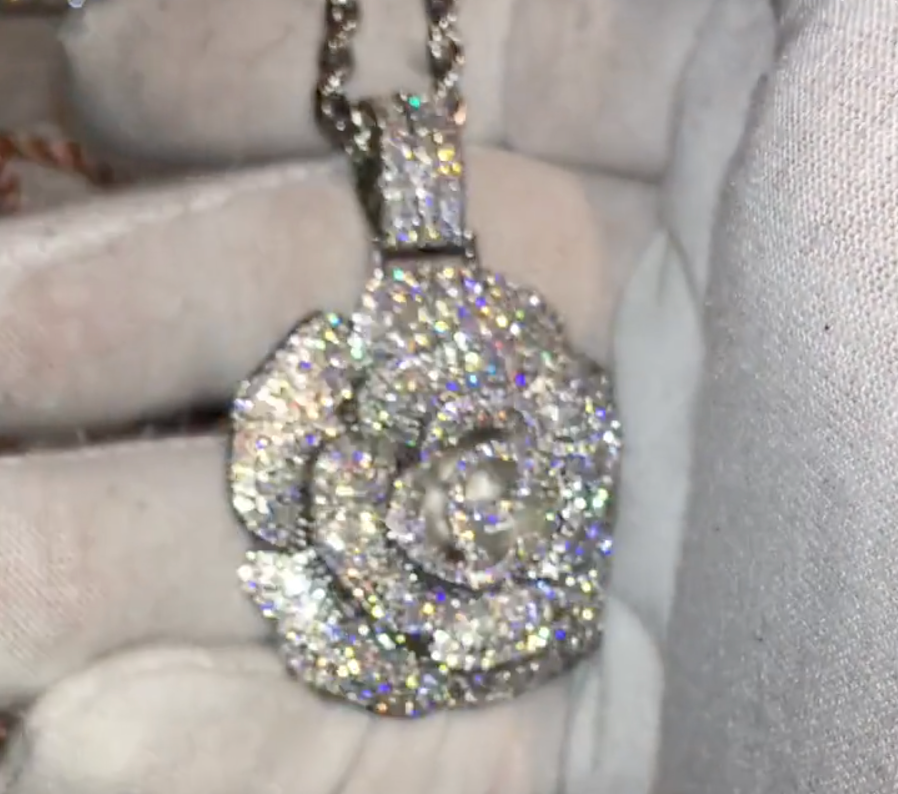 Diamond Flower Pendant | Iced Out Rose Pendant