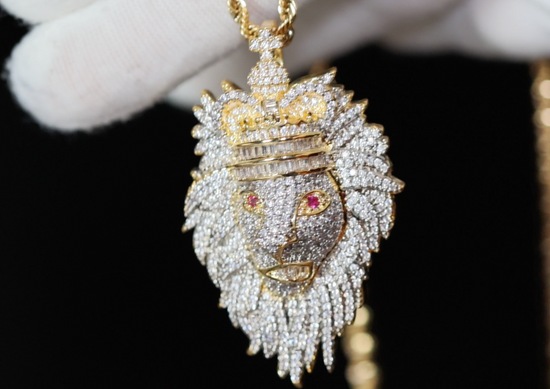 Diamond lion head pendant, diamond lion pendant, iced out lion pendant, hip hop lion pendant