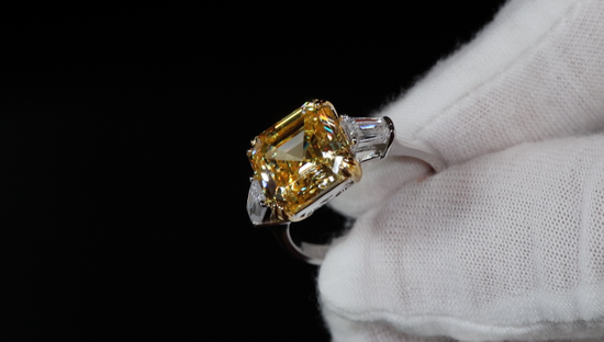 10.00ct Yellow Diamond Ring | Yellow Assher Cut Diamond Wedding Ring