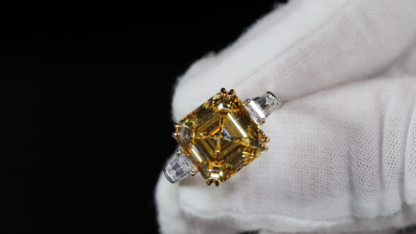 10.00ct Yellow Diamond Ring | Yellow Assher Cut Diamond Wedding Ring