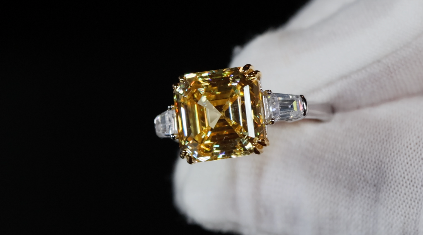 10.00ct Yellow Diamond Ring | Yellow Assher Cut Diamond Wedding Ring