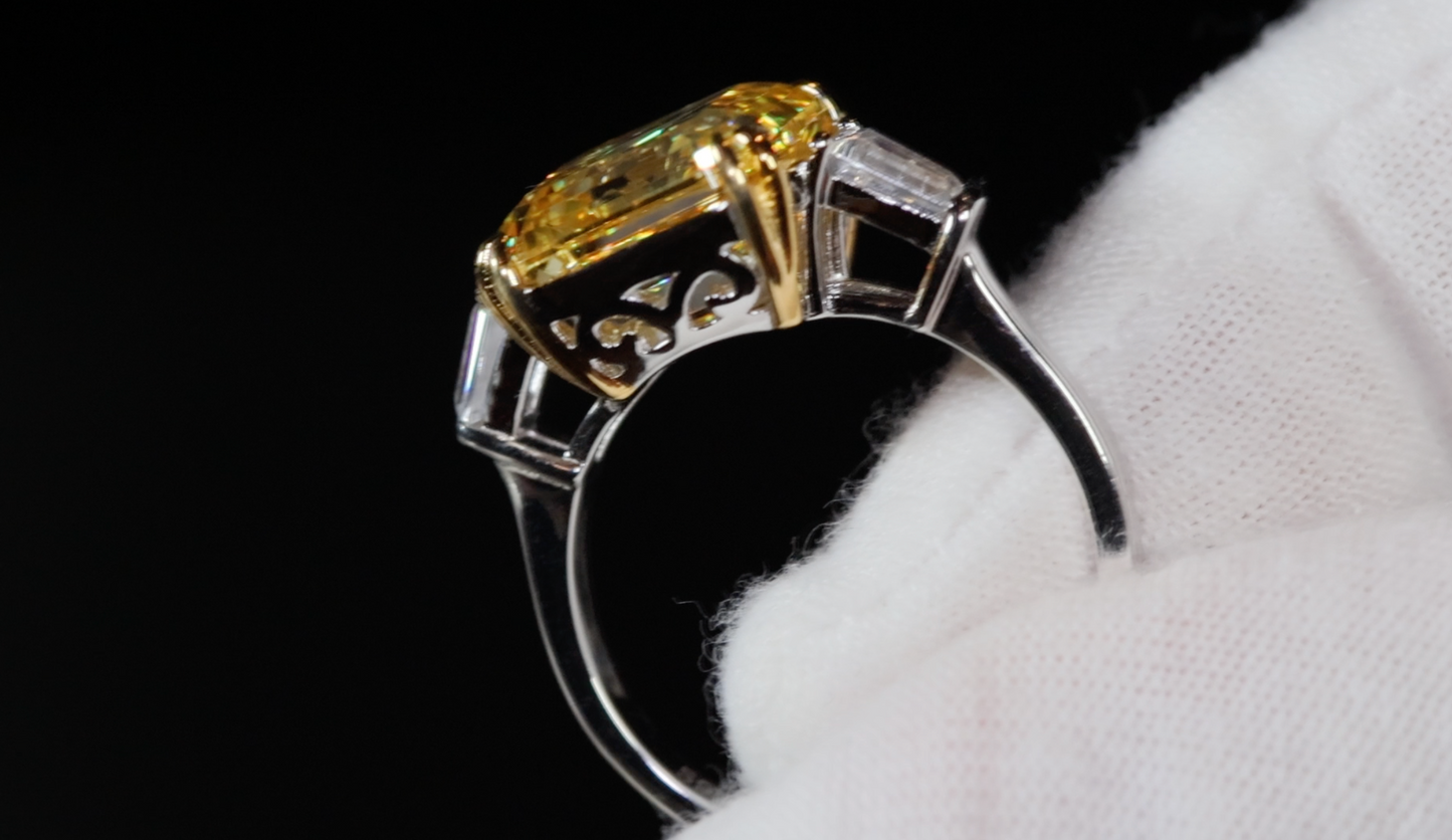 10.00ct Yellow Diamond Ring | Yellow Assher Cut Diamond Wedding Ring