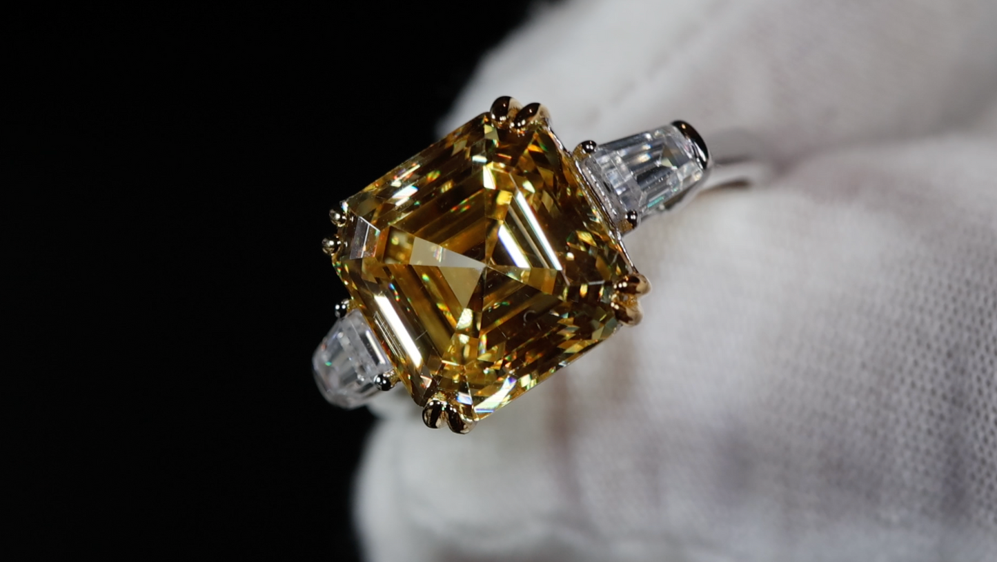 10.00ct Yellow Diamond Ring | Yellow Assher Cut Diamond Wedding Ring