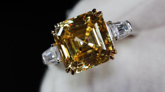 10.00ct Yellow Diamond Ring | Yellow Assher Cut Diamond Wedding Ring