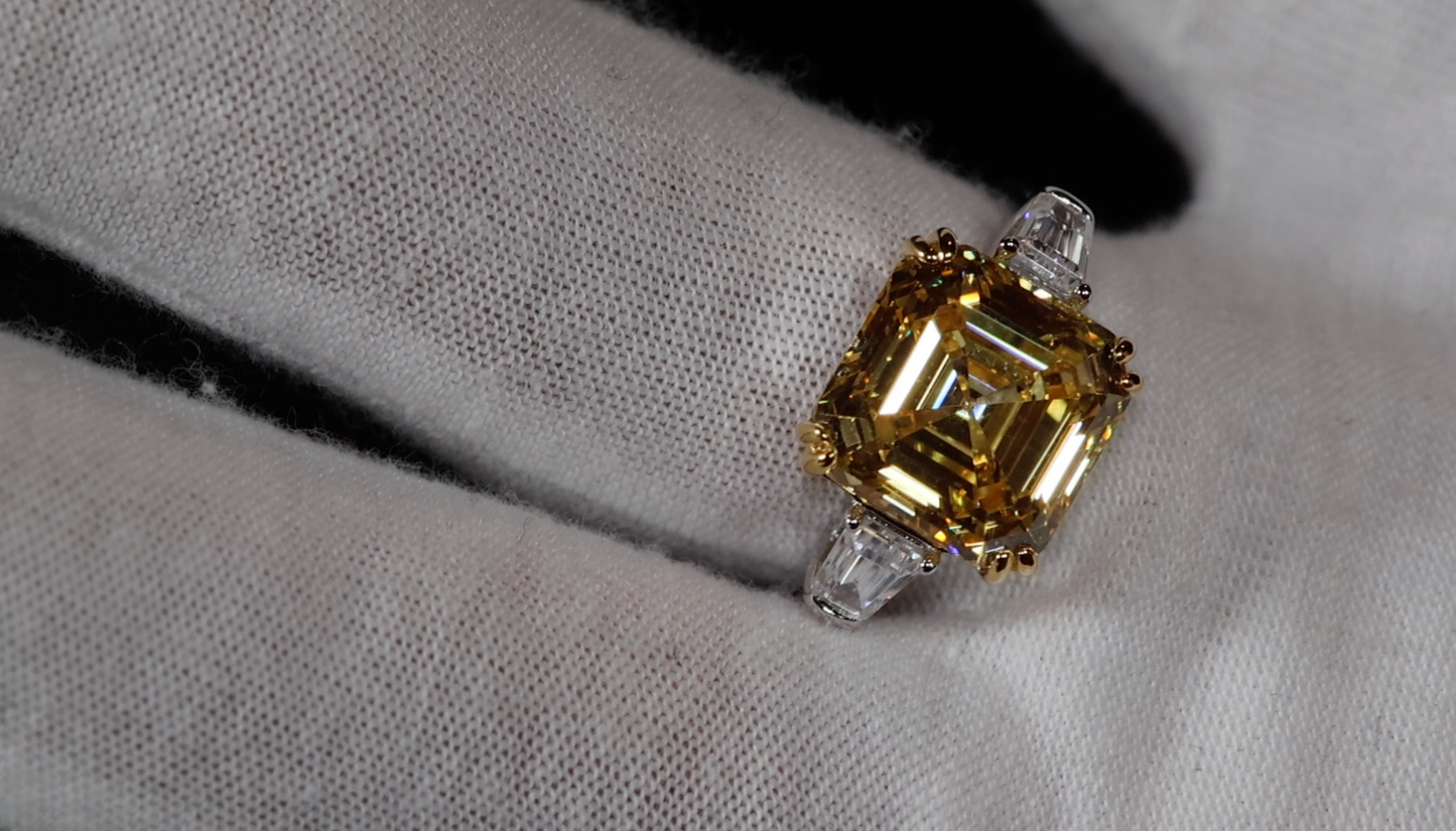 10.00ct Yellow Diamond Ring | Yellow Assher Cut Diamond Wedding Ring