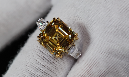 10.00ct Yellow Diamond Ring | Yellow Assher Cut Diamond Wedding Ring