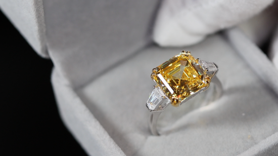 10.00ct Yellow Diamond Ring | Yellow Assher Cut Diamond Wedding Ring