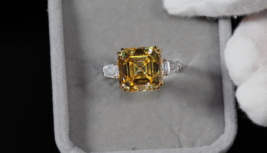 10.00ct Yellow Diamond Ring | Yellow Assher Cut Diamond Wedding Ring