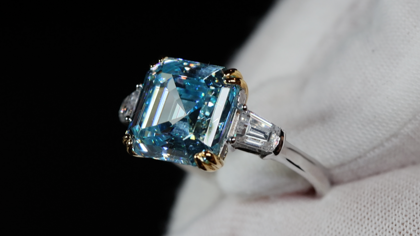 10.00ct Blue Diamond Ring | Asscher Engagement Ring | Asscher Diamond Wedding Ring