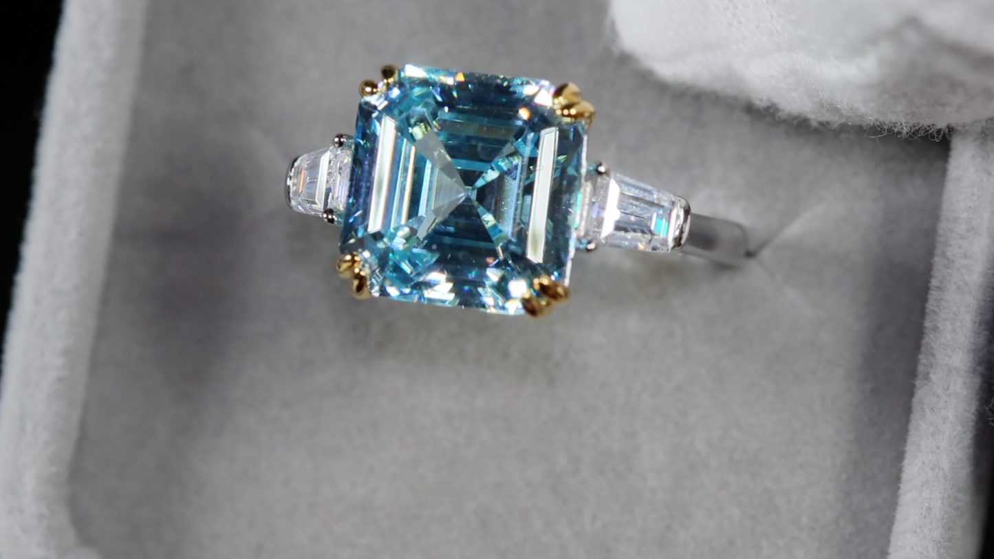 10.00ct Blue Diamond Ring | Asscher Engagement Ring | Asscher Diamond Wedding Ring