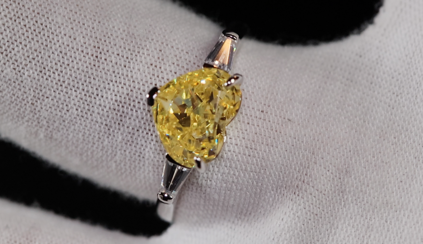 3.0ct Yellow Diamond Ring | Womens Engagement Ring | Heart Engagement Ring | Yellow Diamond Heart Ring